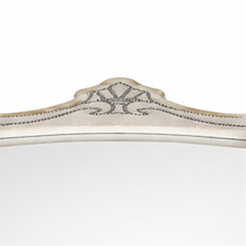 Willa LED Dresser Mirror- Crown Top- Nailed Beige Velvet Upholstery 45x48