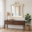 Willa LED Dresser Mirror- Crown Top- Nailed Beige Velvet Upholstery 45x48