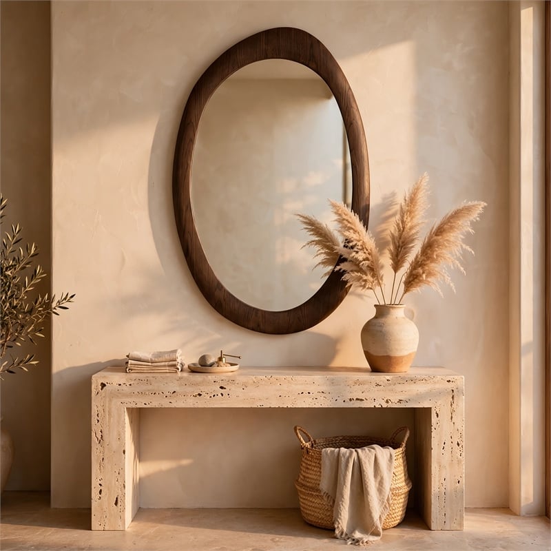 Sima Decorative Wall Mirror- Dark Brown- 32x 47 Organic Asymmetrical Shape
