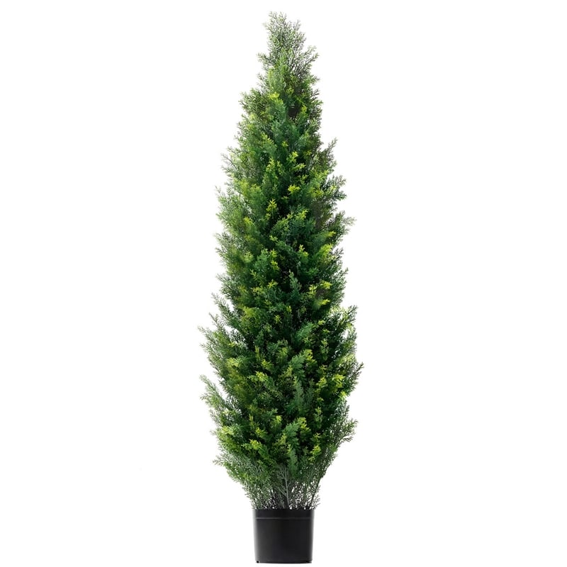 Tahya Cedar Topiary Tree- Set of 2- Iron Frame- Green Poly Silk- 60 Inch