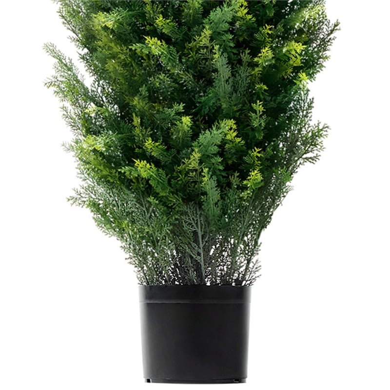 Tahya Cedar Topiary Tree- Set of 2- Iron Frame- Green Poly Silk- 60 Inch