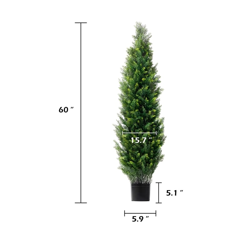 Tahya Cedar Topiary Tree- Set of 2- Iron Frame- Green Poly Silk- 60 Inch