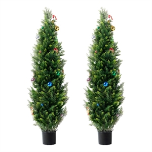 Tahya Cedar Topiary Tree- Set of 2- Iron Frame- Green Poly Silk- 60 Inch