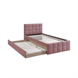 Shahi Full Platform Bed w Trundle- Tufted Pink Brushed Linen Upholstery