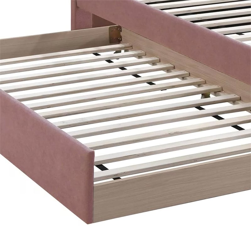 Shahi Full Platform Bed w Trundle- Tufted Pink Brushed Linen Upholstery