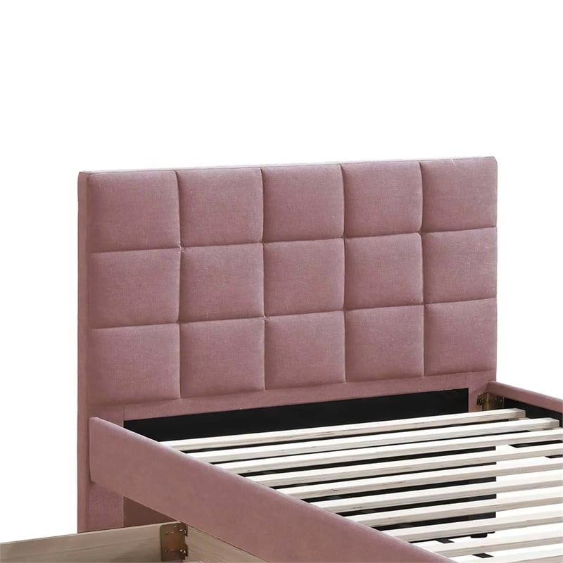 Shahi Full Platform Bed w Trundle- Tufted Pink Brushed Linen Upholstery