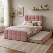 Shahi Full Platform Bed w Trundle- Tufted Pink Brushed Linen Upholstery