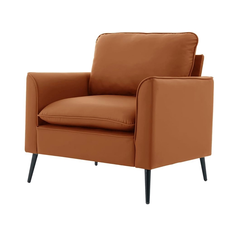 Pimi Sofa Chair Set of 2- Brown Faux Leather- Retro Style Black Legs