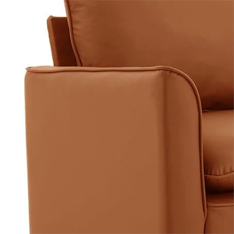 Pimi Sofa Chair Set of 2- Brown Faux Leather- Retro Style Black Legs