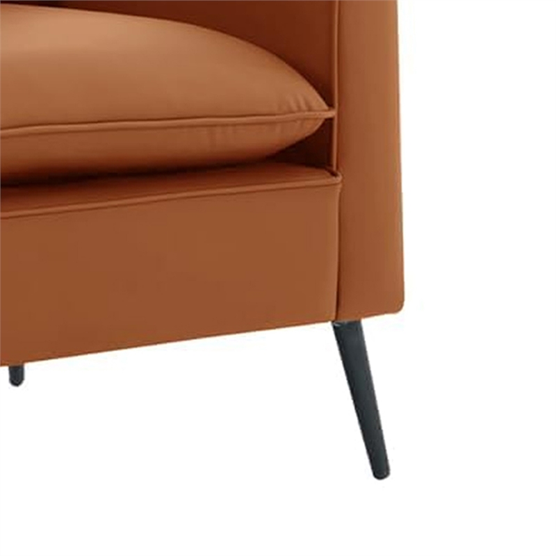 Pimi Sofa Chair Set of 2- Brown Faux Leather- Retro Style Black Legs