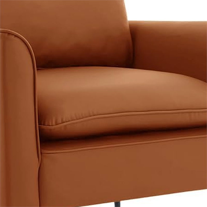 Pimi Sofa Chair Set of 2- Brown Faux Leather- Retro Style Black Legs