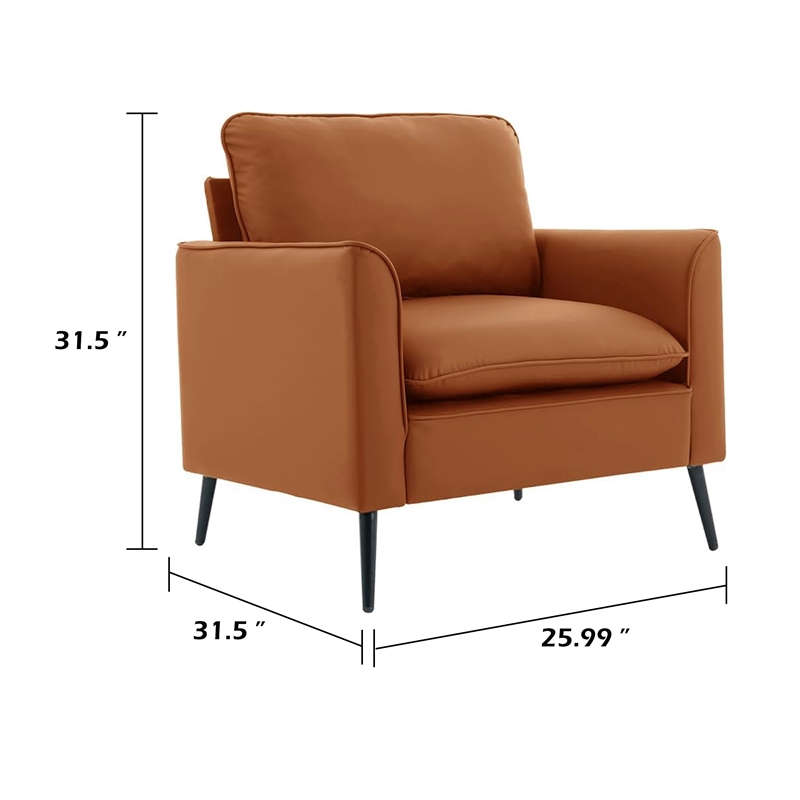 Pimi Sofa Chair Set of 2- Brown Faux Leather- Retro Style Black Legs