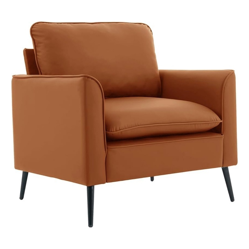 Pimi Sofa Chair Set of 2- Brown Faux Leather- Retro Style Black Legs