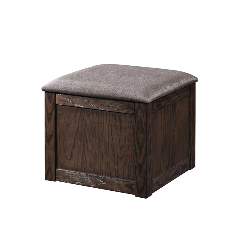 Pax 5pc Coffee Table w 4 Storage Ottoman- Gray Polyester Seat- Brown Wood