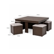 Pax 5pc Coffee Table w 4 Storage Ottoman- Gray Polyester Seat- Brown Wood