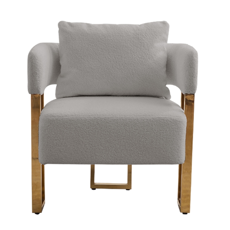 Jiya Accent Club Chair Set of 2- Sponge Fill Gray Teddy Fleece- Gold Legs
