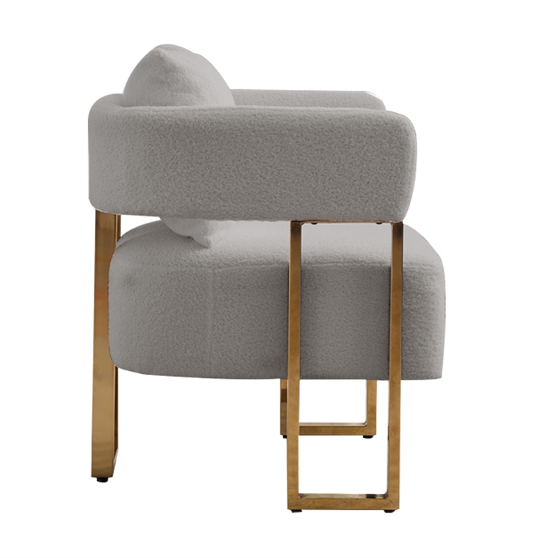 Jiya Accent Club Chair Set of 2- Sponge Fill Gray Teddy Fleece- Gold Legs