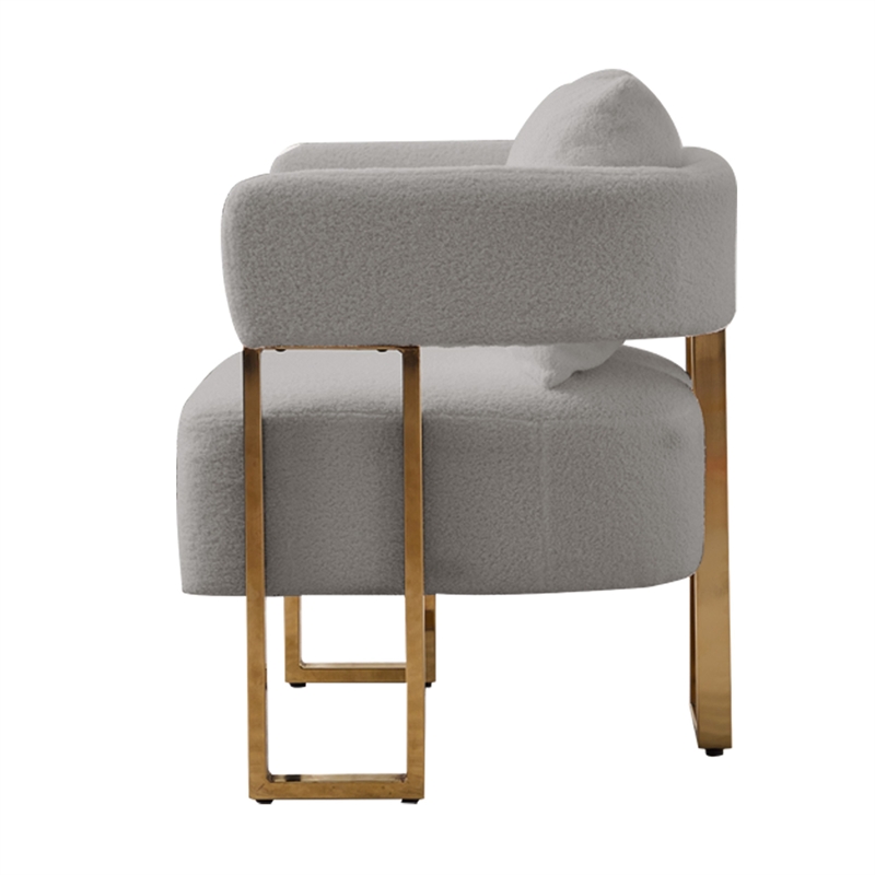 Jiya Accent Club Chair Set of 2- Sponge Fill Gray Teddy Fleece- Gold Legs