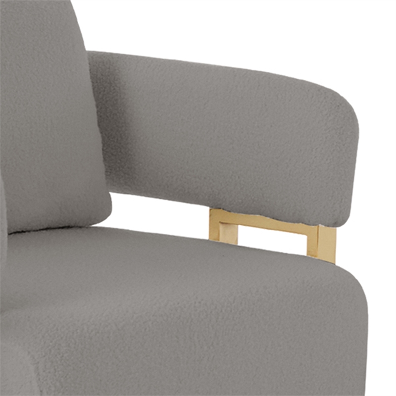 Jiya Accent Club Chair Set of 2- Sponge Fill Gray Teddy Fleece- Gold Legs