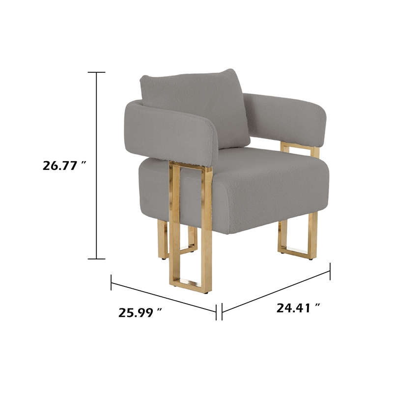Jiya Accent Club Chair Set of 2- Sponge Fill Gray Teddy Fleece- Gold Legs