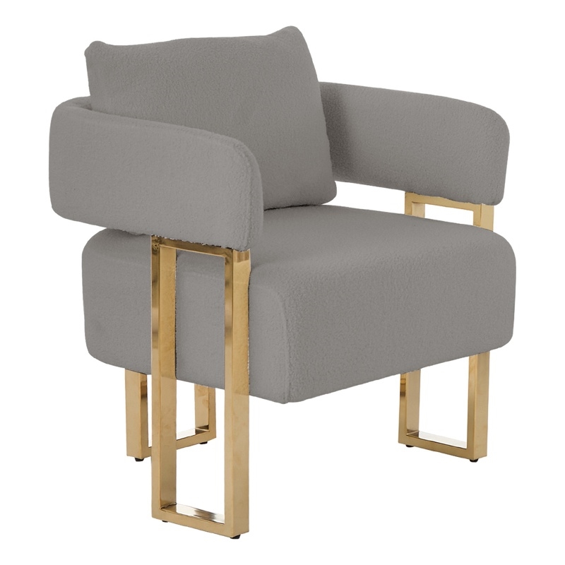Jiya Accent Club Chair Set of 2- Sponge Fill Gray Teddy Fleece- Gold Legs