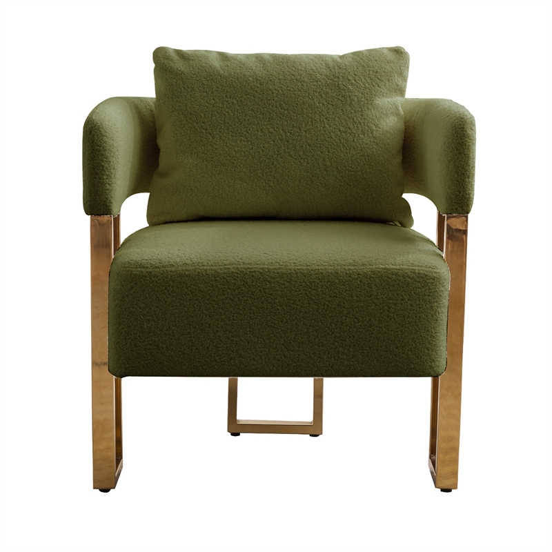 Jiya Accent Club Chair Set of 2- Sponge Fill Green Teddy Fleece- Gold Legs
