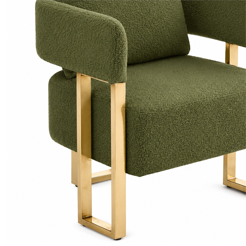 Jiya Accent Club Chair Set of 2- Sponge Fill Green Teddy Fleece- Gold Legs
