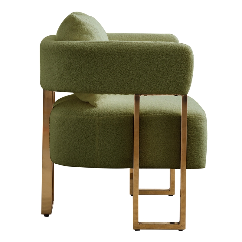 Jiya Accent Club Chair Set of 2- Sponge Fill Green Teddy Fleece- Gold Legs