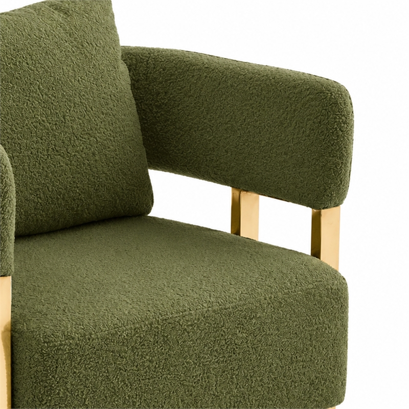 Jiya Accent Club Chair Set of 2- Sponge Fill Green Teddy Fleece- Gold Legs