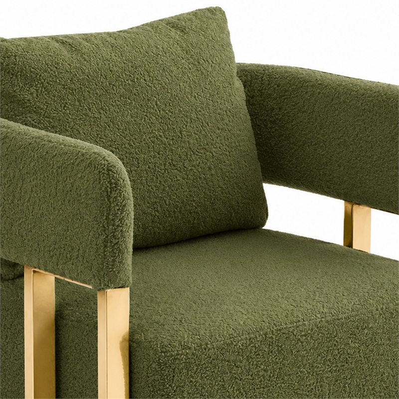 Jiya Accent Club Chair Set of 2- Sponge Fill Green Teddy Fleece- Gold Legs