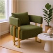 Jiya Accent Club Chair Set of 2- Sponge Fill Green Teddy Fleece- Gold Legs