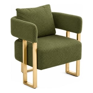 Jiya Accent Club Chair Set of 2- Sponge Fill Green Teddy Fleece- Gold Legs