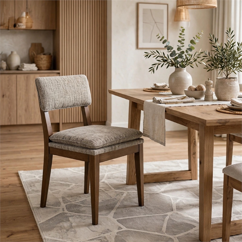 Mila Dining Side Chair Set of 2- Open Back- Polyester Cushions- Brown