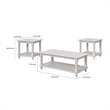 Jade 3pc Coffee Table & End Table- Slatted Shelf- Distress White Bun Legs