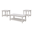 Jade 3pc Coffee Table & End Table- Slatted Shelf- Distress White Bun Legs