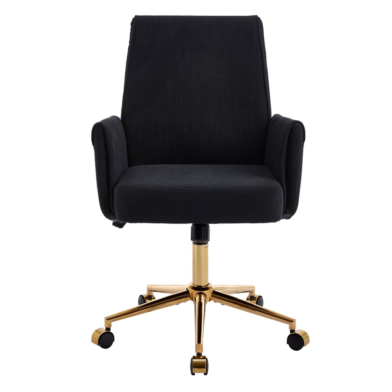 Vena Liftable Office Chair- Memory Foam Black Corduroy- Gold Metal Base