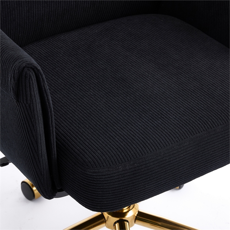Vena Liftable Office Chair- Memory Foam Black Corduroy- Gold Metal Base
