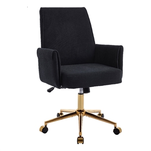 Vena Liftable Office Chair- Memory Foam Black Corduroy- Gold Metal Base