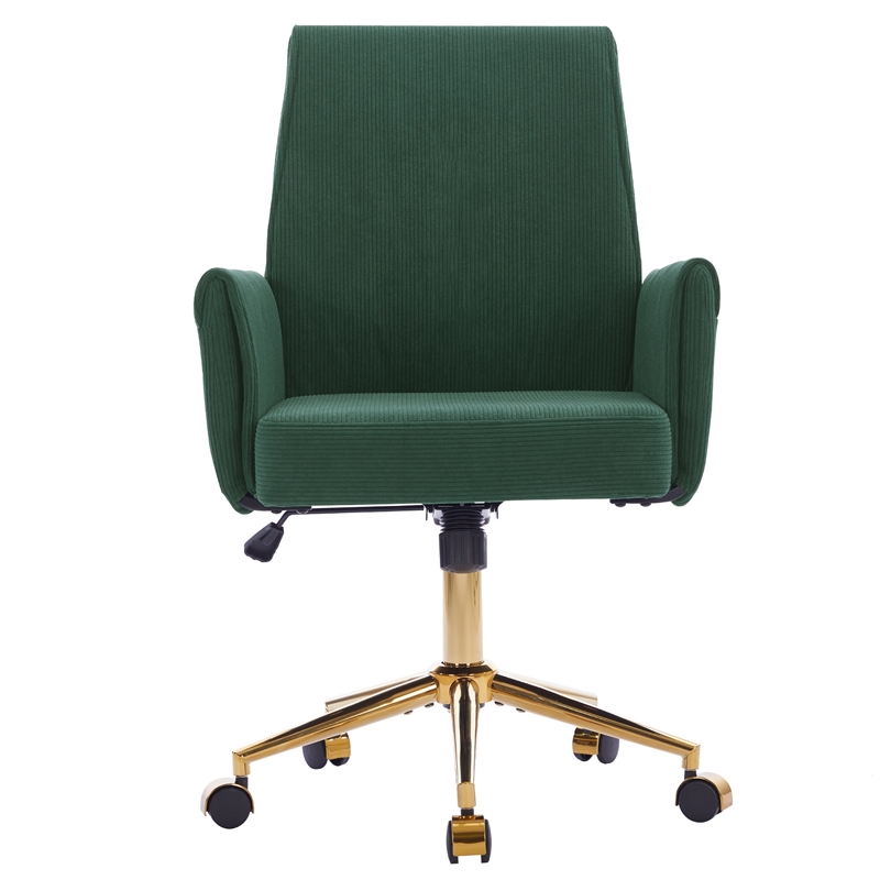 Vena Liftable Office Chair- Memory Foam Green Corduroy- Gold Metal Base