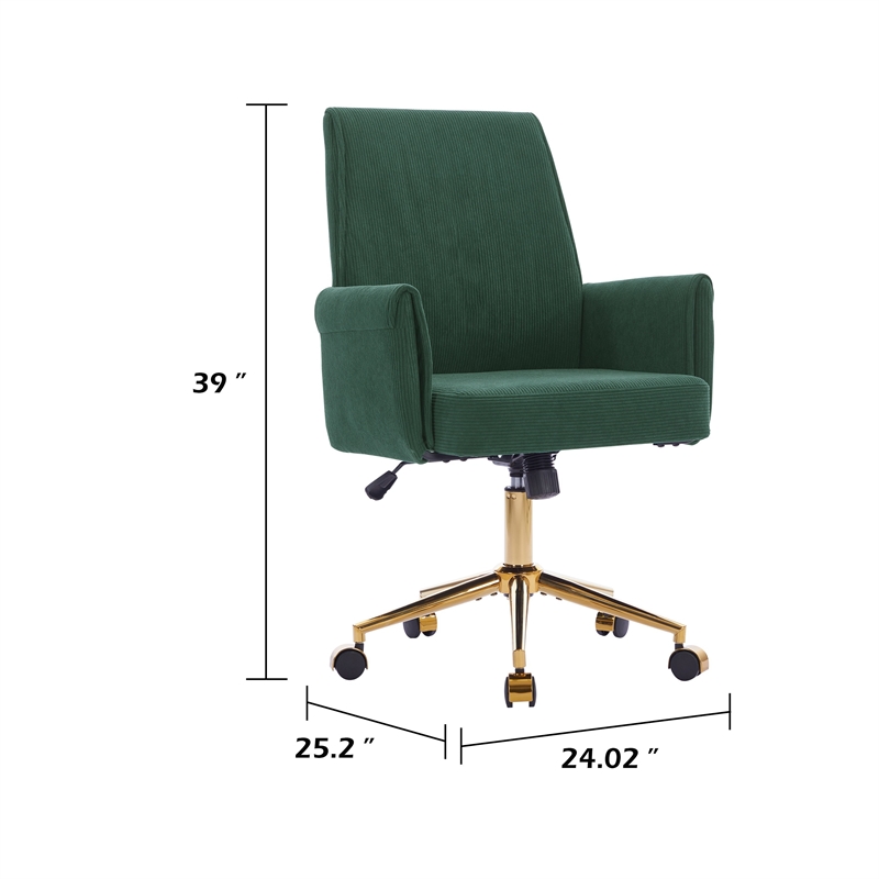 Vena Liftable Office Chair- Memory Foam Green Corduroy- Gold Metal Base