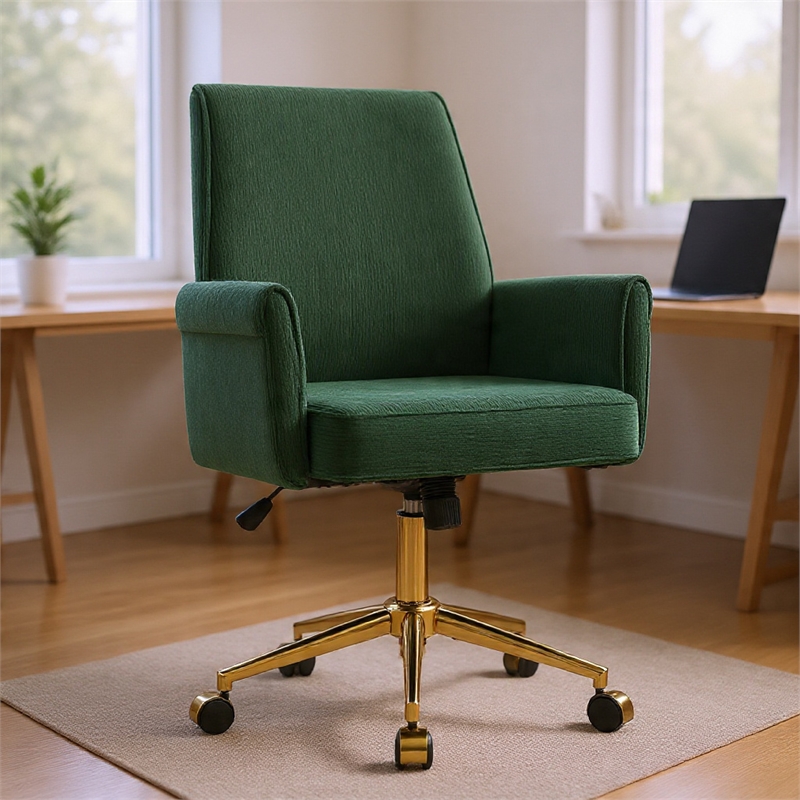 Vena Liftable Office Chair- Memory Foam Green Corduroy- Gold Metal Base