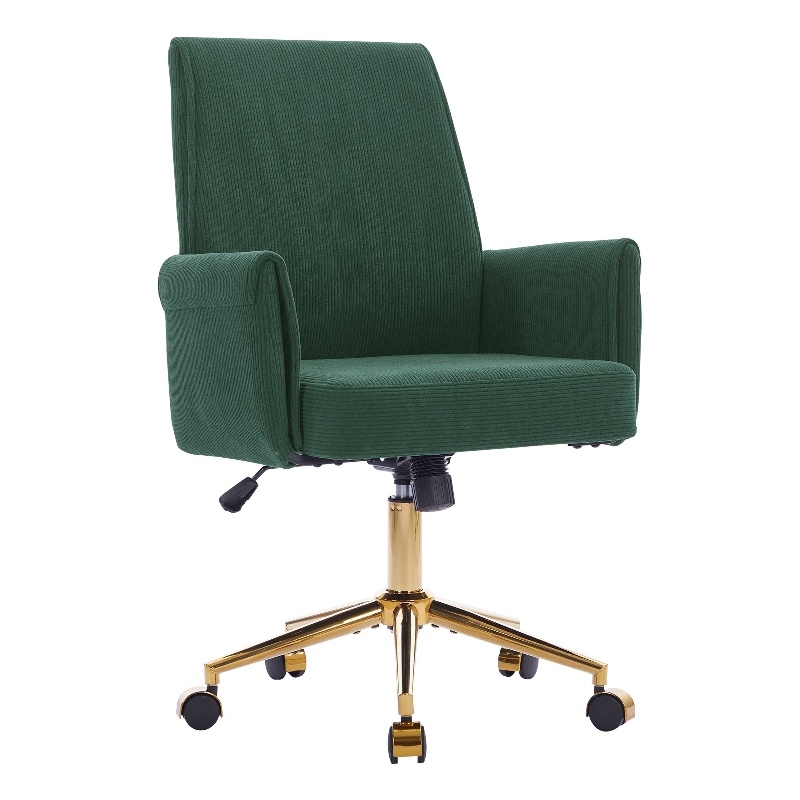 Vena Liftable Office Chair- Memory Foam Green Corduroy- Gold Metal Base
