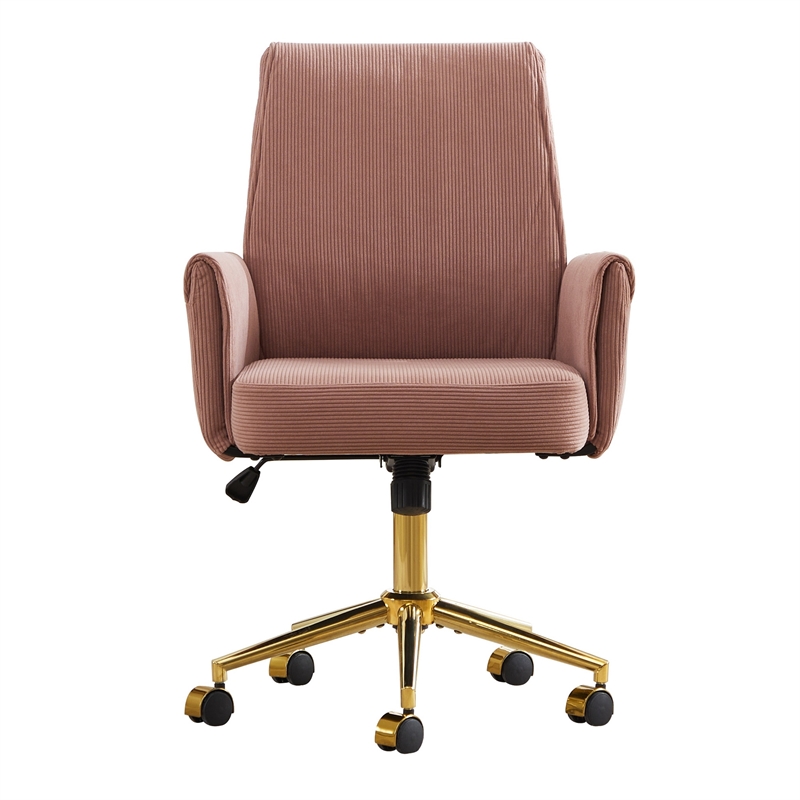 Vena Liftable Office Chair- Memory Foam Pink Corduroy- Gold Metal Base