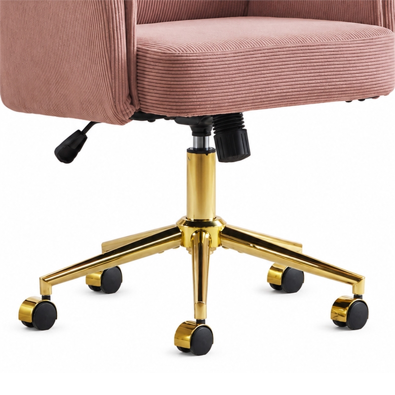 Vena Liftable Office Chair- Memory Foam Pink Corduroy- Gold Metal Base