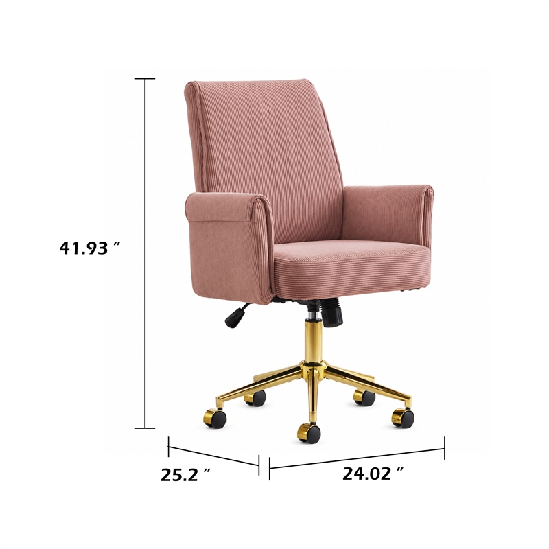 Vena Liftable Office Chair- Memory Foam Pink Corduroy- Gold Metal Base