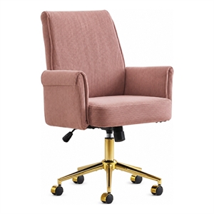 Vena Liftable Office Chair- Memory Foam Pink Corduroy- Gold Metal Base