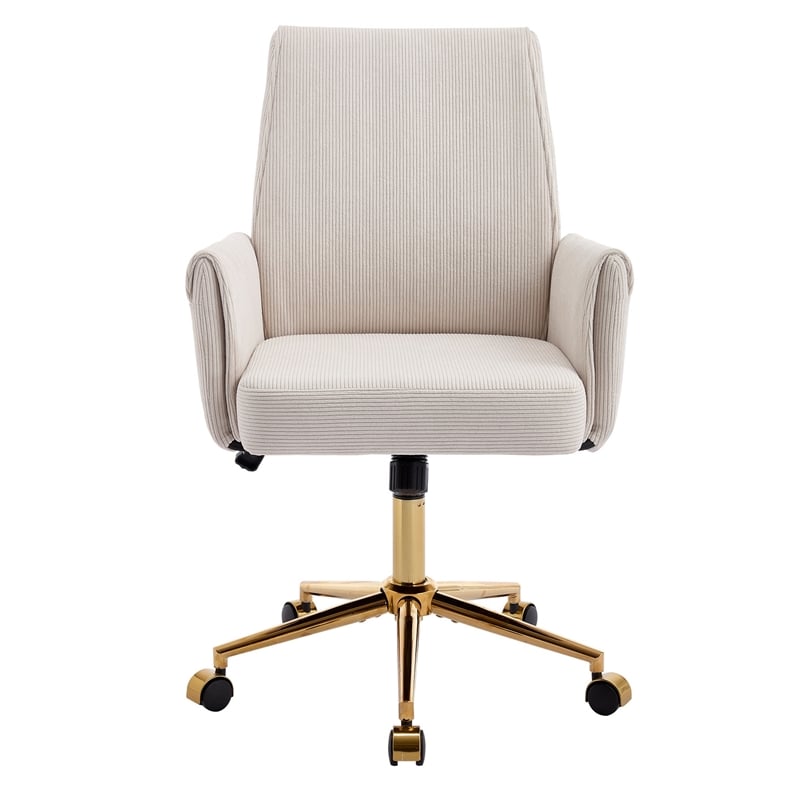 Vena Liftable Office Chair- Memory Foam White Corduroy- Gold Metal Base