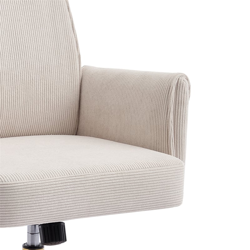 Vena Liftable Office Chair- Memory Foam White Corduroy- Gold Metal Base