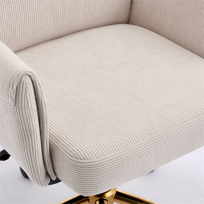 Vena Liftable Office Chair- Memory Foam White Corduroy- Gold Metal Base