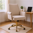 Vena Liftable Office Chair- Memory Foam White Corduroy- Gold Metal Base